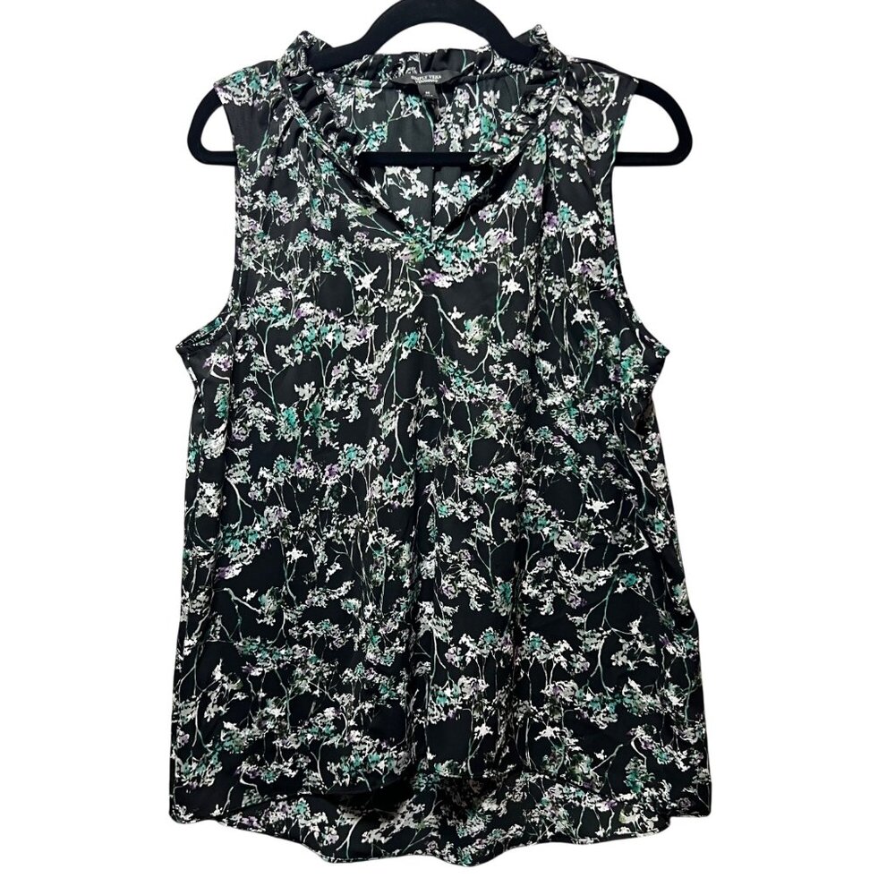Simply Vera Wang Floral Sleeveless Blouse M Ruffle Collar V Neck Lightweight
